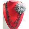 Image 1 : 3-1 MAURICA BEADED GRAY FLOWER NECKLACE 3LAYERS 20INCH