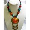 Image 1 : 525CTW NATIVE WOODEN BEADED ORANGE PENDANT NECKLACE 18I