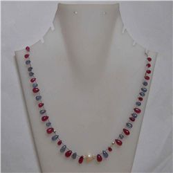 Tanzanite,Ruby And Pearl 87.90 CTW Necklace in Silver