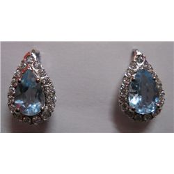 Blue Topaz and CZ Earring weight 7.350g Sterling Silver