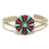 Image 1 : Old Pawn Zuni Coral & Turquoise Sterling Silver Cuff Bracelet - Robert Eustace