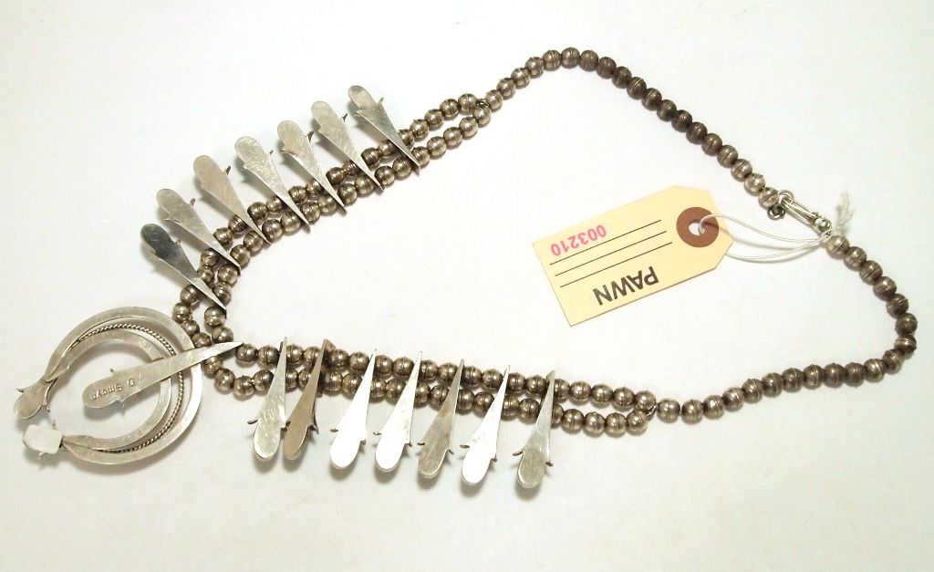 Old Pawn Navajo Turquoise Sterling Silver Squash Blossom Necklace Doris Smallcanyon