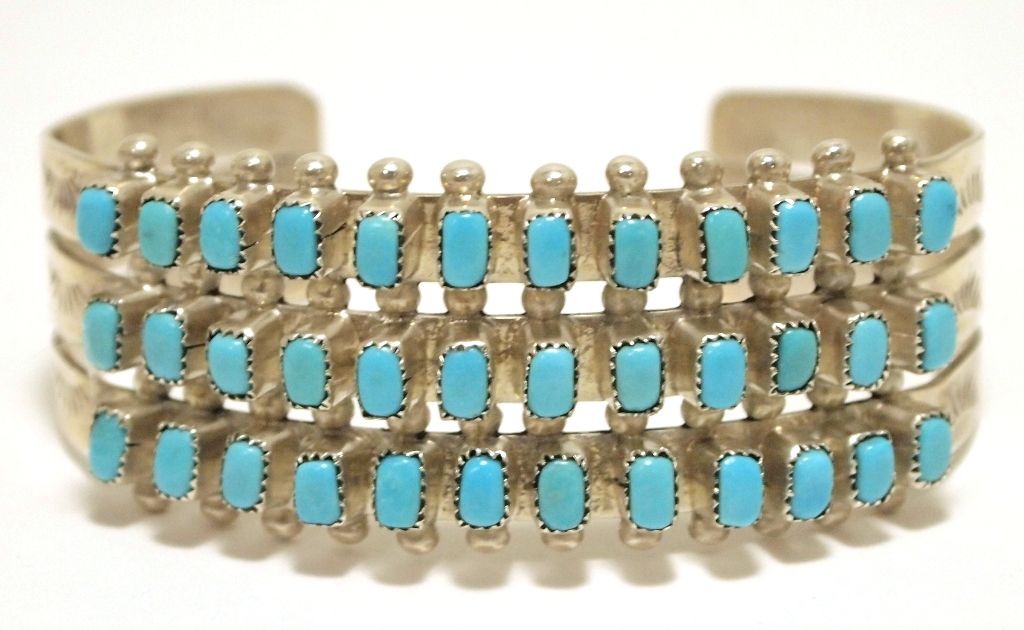 Old Pawn Zuni Turquoise Needlepoint Sterling Silver Cuff Bracelet - D ...