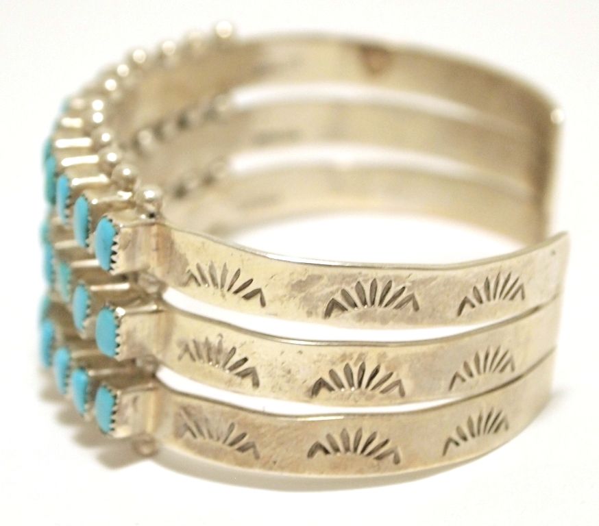 Old Pawn Zuni Turquoise Needlepoint Sterling Silver Cuff Bracelet - D ...
