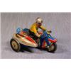 Image 1 : A Tin Plate Clockwork Motorcycle and Side Car by BSH. In Good Order....