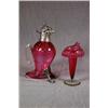 Image 1 : A Victorian Cranberry Glass Vase with Wavy Rim, 6 1/2" High...