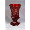 Image 1 : A German Overlaid Ruby Glass Vase with Various Engraved Facets Depicting Deer,...
