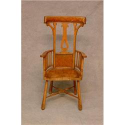 An Arts and Crafts Elm Gentlemans Open Armchair with Origianl Studded Cut...