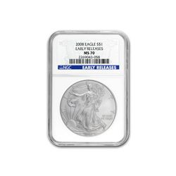 2008 Silver American Eagle (NGC MS-70) Early Release Blue Label
