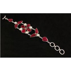 RUBY CORRUNDUM 44.22GRAMS FASHION SILVER BRACELET