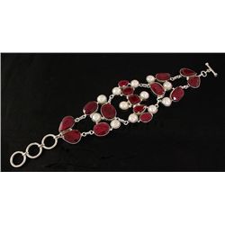 RUBY CORRUNDUM 58.99GRAMS FASHION SILVER BRACELET