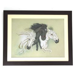 30 1/2 "x 30 1/2" 3 Stallion Heads Gemstone Painting w/ Frame