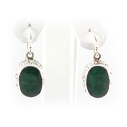 44ctw Oval Emerald Silver Hook Earring