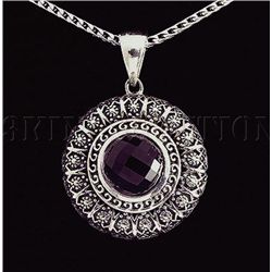 Antique 5.72g Sterling Silver Amethyst Round Pendant 1.80ctw