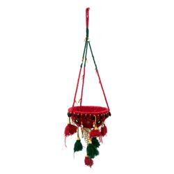 Indian Handmade Clothe Hanging Plant Art Basket w/ Beads Design