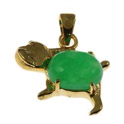2.3gx5 Cute Dog Shape Sterling Yellow Pendant w/ Natural Oval Shape Jade Stone (5 pcs)