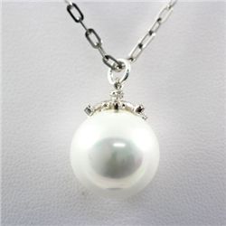 Blueish Gray Water Pearl Pendant w/ Diamond Silver Bail, 6.8g