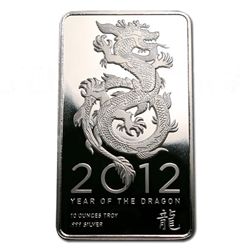 Silver Bars: 2012 Silver Dragon 10 oz Bar .999 fine