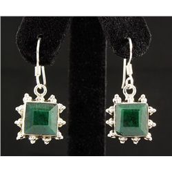 EMERALD BERYL 30.48CTW SILVER HOOK EARRING