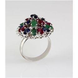 37.00CTW Multi-color Precious Stone Silver Ring