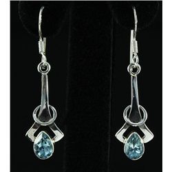 1.00CT Blue Topaz Unique Design .925 Hook Earring 2.61g