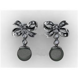 14MM Tahitian South Sea Pearl Diamond Butterfly Earring 14K