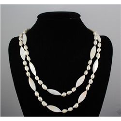 400.9CTW 46" WHITE LONGSTRAND FRESHWATER PEARL&CAPIZ NECKLACE PHILIPPINES