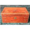 A good Victorian brass inlaid mahogany writing slope, the hinged lid enclosing...