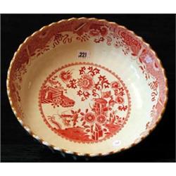 A large Copeland red and white bowl with worn gilt rim, diameter 35cm...