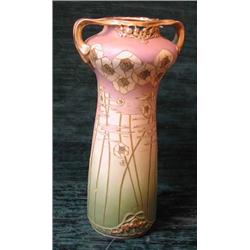 An Austrian Amphora large Art Nouveau twin handled vase with gilt decoration,...