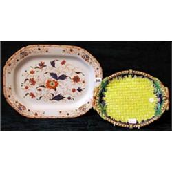 A Wedgwood majolica oval dish (some restorations to rim) also a Wedgwood's...