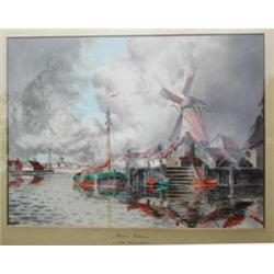 L Van Staaten; a pair of framed and glazed watercolours "Near Rotterdam" and...