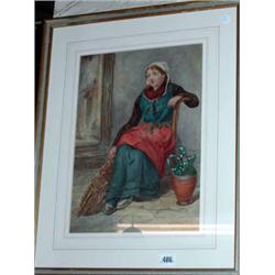 Edward Henry Wehnert; a framed and glazed watercolour of a fishergirl in a...