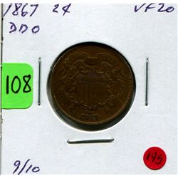 1867 US Two Cent with Double Die Obverse - RARE