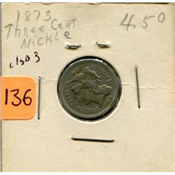 1873 US Three Cent Nickel - Closed 3 Variety