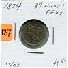 Image 1 : 1874 US Three Cent Nickel