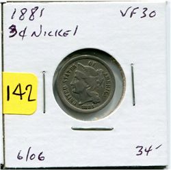 1881 US Three Cent Nickel
