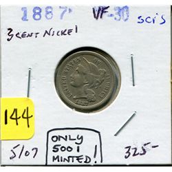 1887 US Three Cent Nickel - Key Date