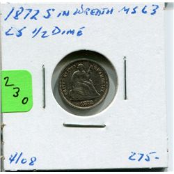 1872 S US Half Dime - Mint Mark in Wreath - RARE