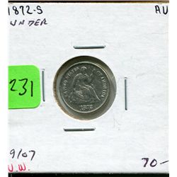 1872 S US Half Dime - Mint Mark Under Wreath