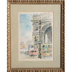 Nicole, La Place de l'etoile, Pen and Watercolor