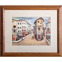 Buzzelli, Street Scene, Watercolor Painting