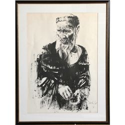 Moshe Gat, Man with Beard, Lithograph