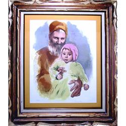 Sandu Liberman, Father and Child, Lithograph