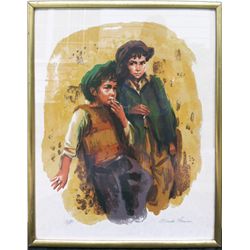 Sandu Liberman, Two Boys Smoking, Lithograph