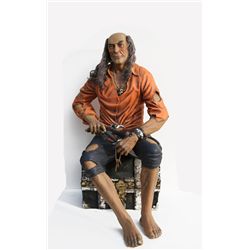 Old Pirate and his Treasure Chest, Painted Cast Plastic Sculpture