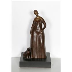 Branko Bahunek, Woman with Dog, Bronze Sculpture