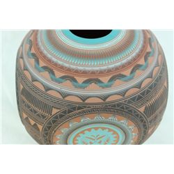 Authentic Engraved Hand Crated Pot (teal)
