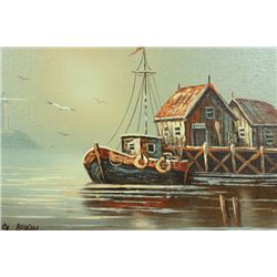Framed "Boat and Lighthouse" Signed Bayson
