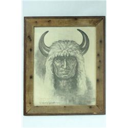 Framed Indian Print Signed twice